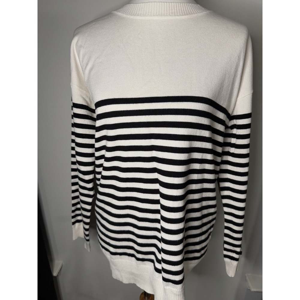 Unbranded Striped Sweater Women Large White Black Elbow Patch Nautical Pullover